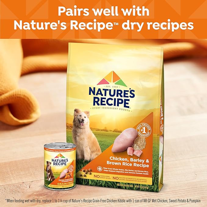 Nature’s Recipe Grain Free Wet Dog Food Chicken, Sweet Potato, and Pumpkin Recipe, 13 oz. Can (Pack of 12)