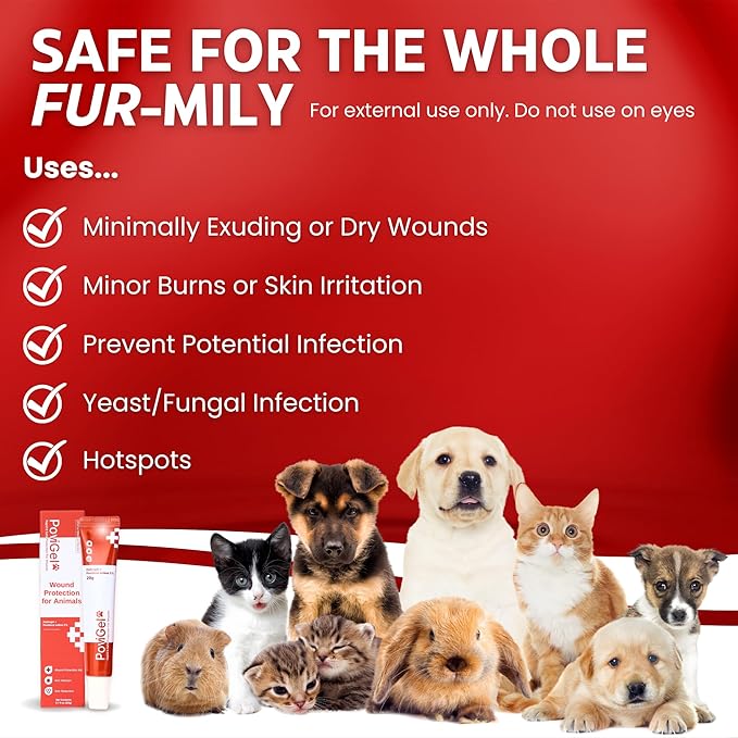 Dog Wound Care Ointment with Povidone Iodine 3%, Relieves Pain, Itching Skin, Ringworm, Hot Spots, Ear Infection, Yeast, Irritations, Cuts, Treatment for Dogs and Cats, Safe for All Animals, 0.7 fl oz
