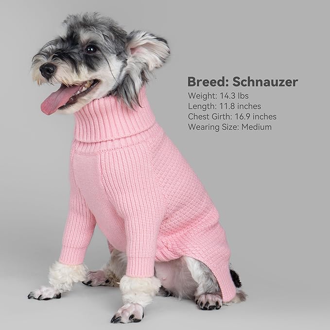 cyeollo Small Dog Sweater with Long Sleeves Warm Turtleneck Knitwear Dog Clothes Puppy Sweaters for Small Dogs,Pink, S