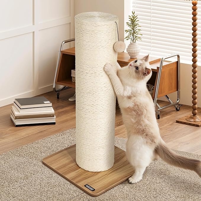 KAMABOKO 29.5" Cat Scratching Post, 7.5" Ultra-Large Diameter Natural Sisal Cat Scratch Post, Scratch-Resistant Tall Cat Scratcher for Indoor Cats, Protect Your Furniture, Beige, Pack of 2