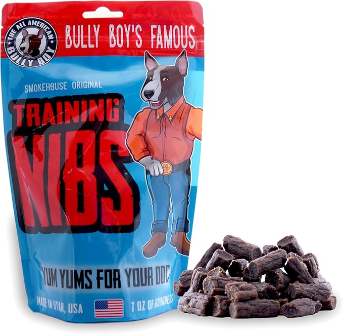 Bully Boy's Famous Beef Training Nibs Dog Treats | Free from Wheat, Corn, Soy, or Gluten | USA Sourced Ingredients | with Smokehouse Beef | Made in Utah | 7 oz - 1 Pack