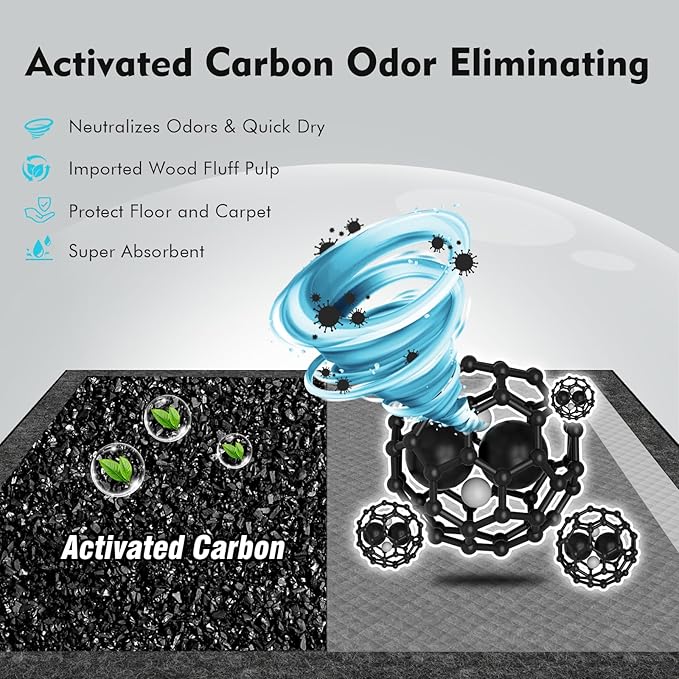 Charcoal Pee Pads for Dogs, 36"x36", Extra Large Puppy Pads XL, Odor Control Dog Pee Pads, Activated Carbon Jumbo Disposable Training Pad, Anti-Slip Potty Pads, Doggy Pads 30 Counts