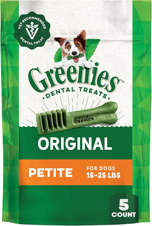 Greenies Veterinarian-Recommended Adult Natural Dental Dog Treats Petite Size, Original Flavor, 3 oz. Pack, 5 Count