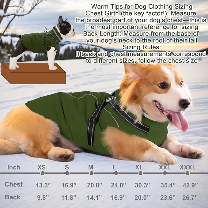Fragralley Dog Coat with Harness Built in, Waterproof Windproof Reflective Warm Puffer Jacket, Fleece Lined Vest Winter Parka for Small, Medium, Large Dogs