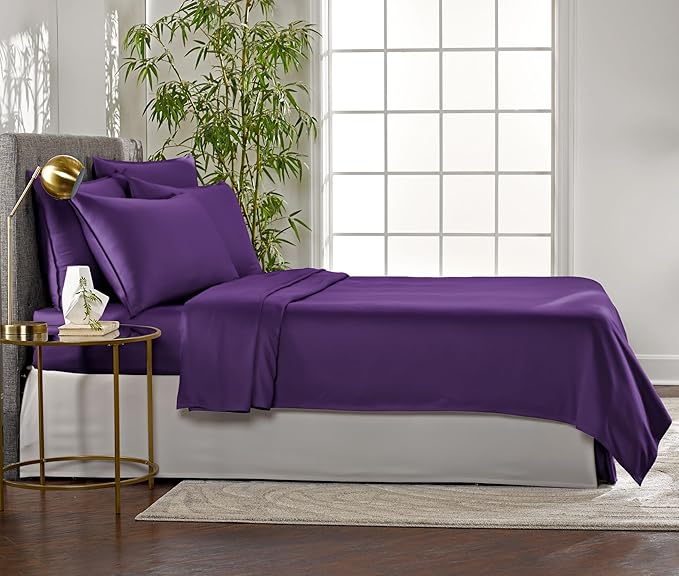 Pure Bamboo Twin Sheets, Genuine 100% Organic Viscose Derived from Bamboo Bed Sheet Set, Luxuriously Soft & Cooling, Double Stitching, 2 Year Quality Promise (Twin, Purple)