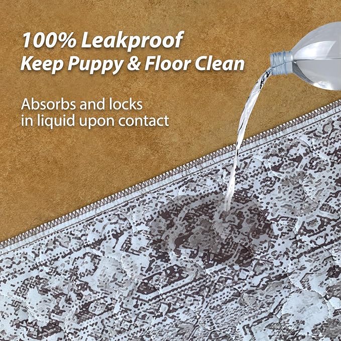 nunubaby Washable Pee Pads for Dogs, Stylish, Non-Slip and Leak-Proof Pee Pads. Reusable Potty Pads for Dogs for Crates and Floors.(Brown/Geo, 48" x48" )