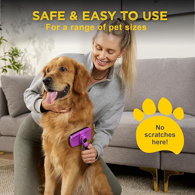 Deshedding Dog Brush for Shedding – Self Clean Cat Brush Deshedding & Grooming Tool for Long Haired and Short Haired Dogs, Slicker Brushes for Dogs, Skin-Friendly, Retractable Bristles, Easy to Clean