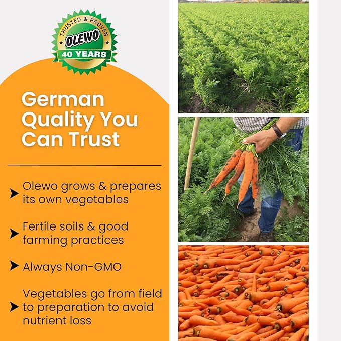 Olewo Original Carrots for Dogs – Fiber for Perfect Poop, Dehydrated Dog Food Toppers for Picky Eaters, Natural Skin & Coat Support, Multivitamin, Probiotics for Digestive & Gut Health, 1 lb