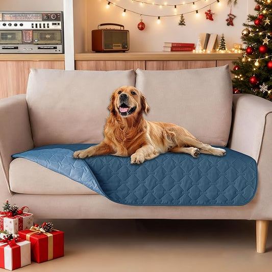 gogobunny 100% Double-Sided Waterproof Dog Bed Cover Pet Blanket Sofa Couch Furniture Protector for Puppy Large Dog Cat, Reversible (32x53 Inch (Pack of 1), Dark Blue/Light Blue)