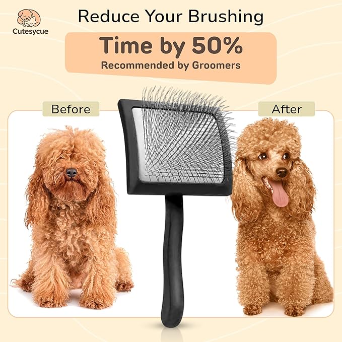 Dog Slicker Brush for Large Dogs – Gentle Long Bent Pins for Goldendoodles, Labradoodles & Poodles – Removes Tangles, Knots & Mats – Eco-Friendly Handmade Wood Brush, Groomer-Recommended Comfort Grip