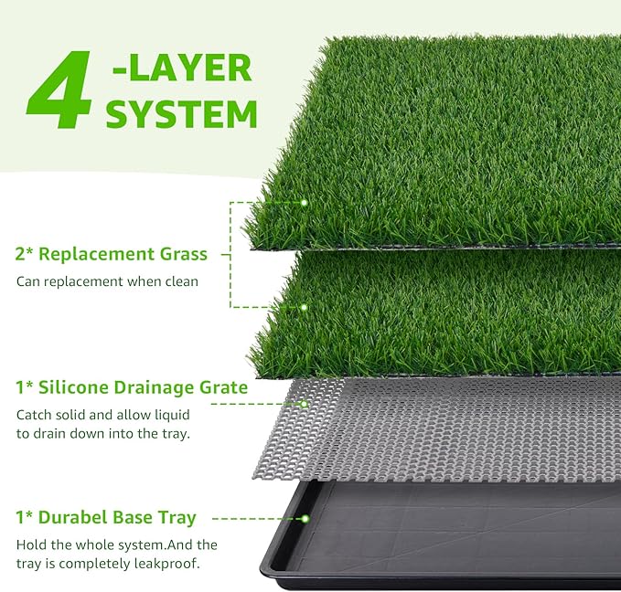LOOBANI 35x23in Large Dog Litter Box: Dog Grass Pad with Tray with 2×Artificial Grass Pads + 1×Drainage Grate - Quickly Absorbent Portable Patio Potty for Balcony Apartment Indoor Outdoor Use
