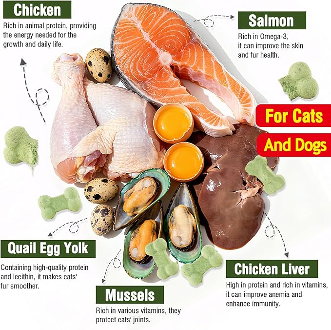 Freeze Dried Cat Dog Treats Chicken Liver Salmon 7.05 oz Crunch Healthy Biscuit Snacks