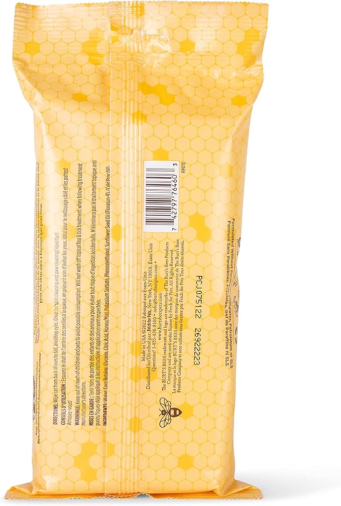 Burt's Bees for Pets Anti-Hairball Wipes for Cats with Sunflower Oil and Wheat Germ Oil, 98% Natural Origin Formulas, Cat Hairball Remedy, Cat Wipes for Hairballs, 50 Count - 6 Pack