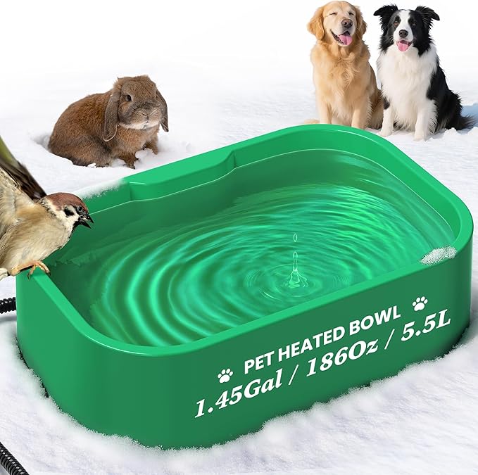 1.45 Gal/5.5L Heated Water Bowl, Extra Large Heated Dog Bowls for Outside, Safety Listed Heated Pet Bowl with Anti-Chew Cord for Dog & Cat Drinking Water in Winter, BPA-Free, Anti-Slip Base(Green)