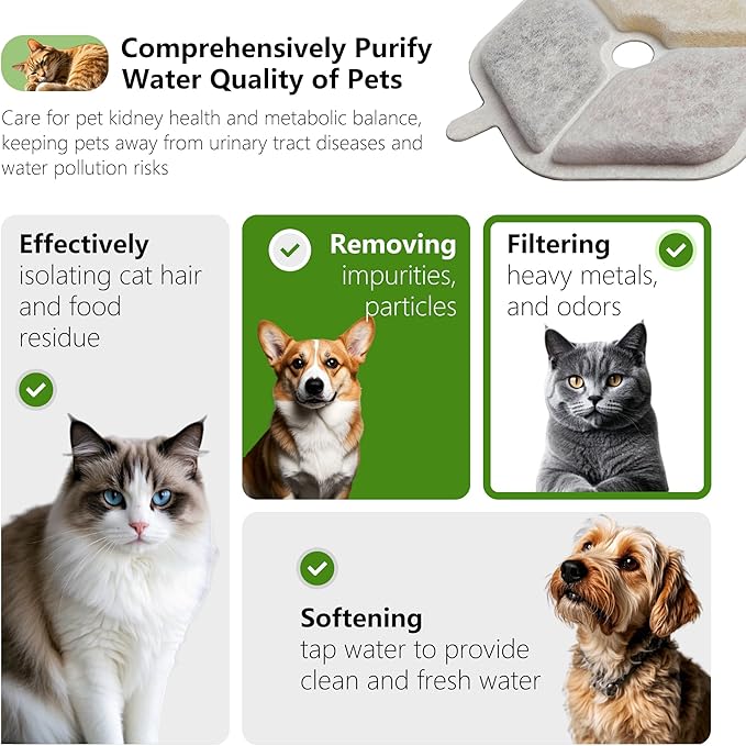 12+12 Pcs Cat Water Fountain Filters Replacement Compatible with Smartoo 152oz/4.5L Wireless Cat Fountain, Pet Water Fountain Filter with Pre-Filter Sponges