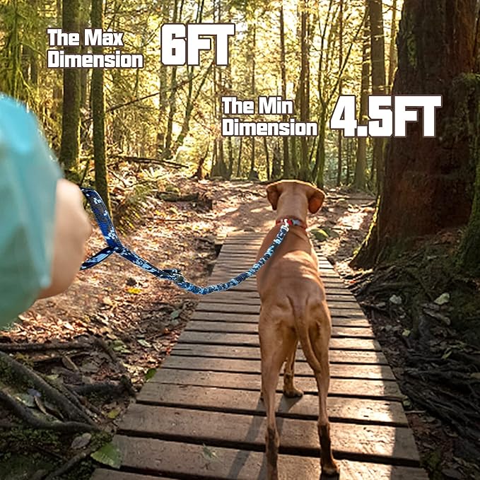 AUROTH Heavy Duty Dog Leash - Bungee, No Pull for Shock Absorption, Blue Camo, 6FT, 2 Padded Handles