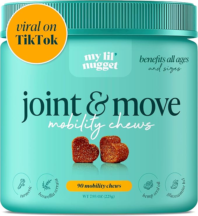My Lil’ Nugget – Vet-Approved Hip and Joint Support for Dogs | All-Natural Dog Arthritis & Joint Pain Relief | Glucosamine, Chondroitin & Hemp | All-Ages – Senior Dog to Puppy | 90 Bacon Flavor Chews