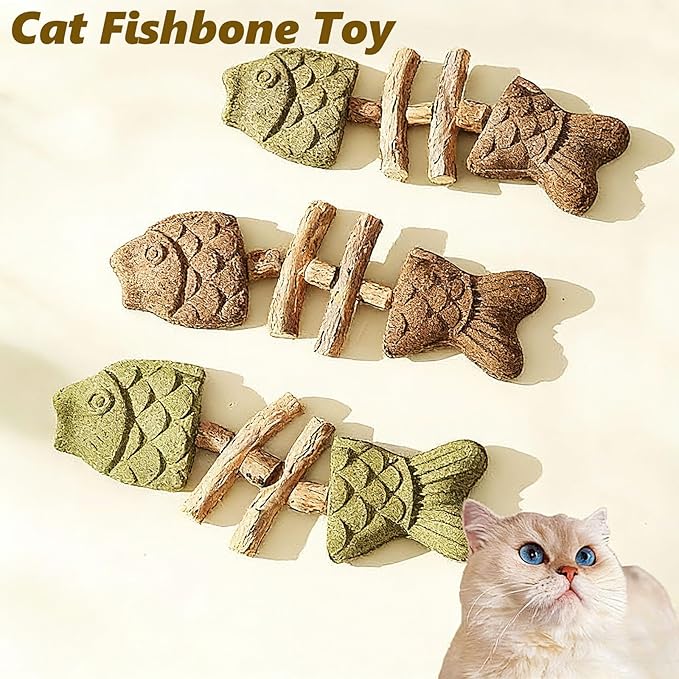 Purrident - Fix Cat Dental Health, Natural Dental Chew for Cats, Fishbone Shape Cat Teething Toy with Catnip, Durable Feline Tooth Care Tool for Indoor & Adult Cats (3PCS-A)