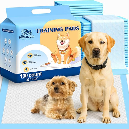 MoMoCo Puppy Pads, 23"x23"-100 Count Dog Pee Pads, Super Absorbent Disposable Dogs Training Pads , Leak-Proof, Quick-Drying Dogs Pads for Doggies Puppies