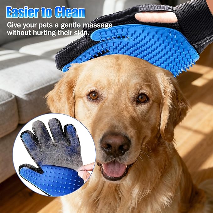 9 PCS Multifunctional Pet Grooming Brush Set for Dogs & Cats – Deshedding Gloves, Hair Removal Combs, Spray Bottle & Lice Flea Combs, Essential Bathing,Brushing & Shedding Tool Kit for Dog & Cat Care