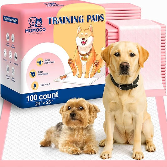 MoMoCo Puppy Pads, 23"x23"-100 Count Dog Pee Pads, Super Absorbent Disposable Dogs Training Pads , Leak-Proof, Quick-Drying Dogs Potty Pads for Doggies Puppies