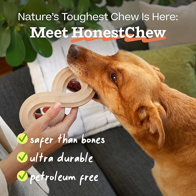 WOOF HonestChew Dog Toy Infinity - Durable Dog Chews - Made with Plant-Based Ingredients - Splinter-Resistant - Great for German Shepherds and Pit Bulls - Large