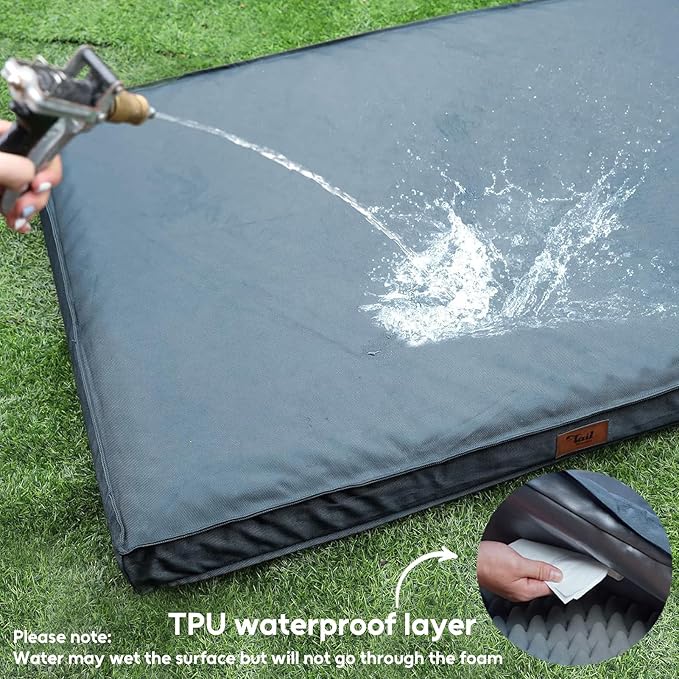 Outdoor Dog Bed for Small Dogs, Waterproof Dog Crate Bed for Medium Dogs Cats, Orthopedic Egg Crate Foam Pet Bed with Washable Removable Oxford Cover, Blue