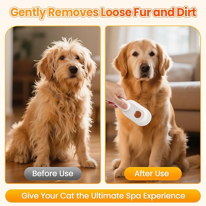Vrurc 4-in-1 Rechargeable Steam Pet Brush - Gentle Fur Removal for Cats & Dogs, Anti-Static & Deshedding, Ideal for Short & Long Hair, Easy to Use