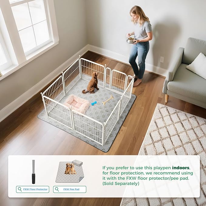 FXW Rollick Unleashed Dog Playpen for Indoor, Yard, RV Camping, 24 inch 8 Panels for Small and Puppy Dogs, White│Patented