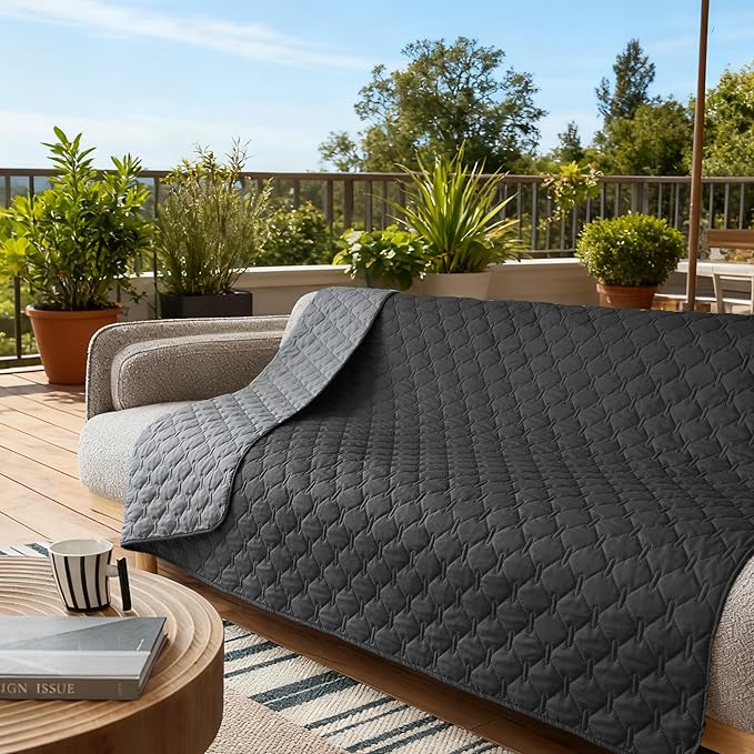 gogobunny 100% Double Sided Waterproof Dog Blanket Soft Pet Bed Cover Reversible Protect Furniture Couch Sofa Car for Puppy Large Dog Cat (Dark Charcoal/Light Charcoal, 82x120 Inch (Pack of 1))