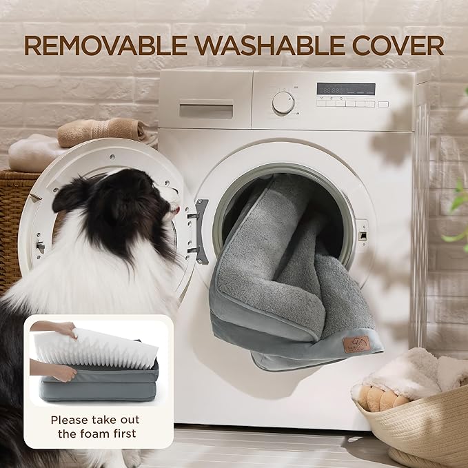 Bedsure Self Warming Orthopedic Dog Bed Medium Size Dogs - Washable Medium Dog Bed Waterproof, Comfort Pet Couch with Removable Cover, Pets Sofa with Nonskid Bottom, Grey, Non-Electric