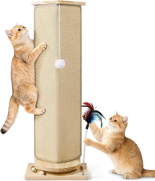 Couch Corner Cat Scratcher, 31'' Tall Cat Scratching Post with Interactive Ball Toys, Replaceable Sisal Scratch Pad for Indoor Cats, Furniture Protector for Sofa Wall