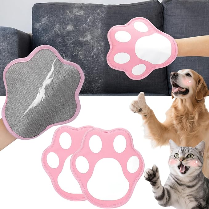 Mity rain 2PCS Pet Hair Removal Glove, Reusable Magical Brush Pet Hair for Cats & Dogs, Electrostatic Pet Hair Remover for Laundry, Carpet, Furniture, Car, Bedding, Easy Cleaning & Grooming Tool Pink