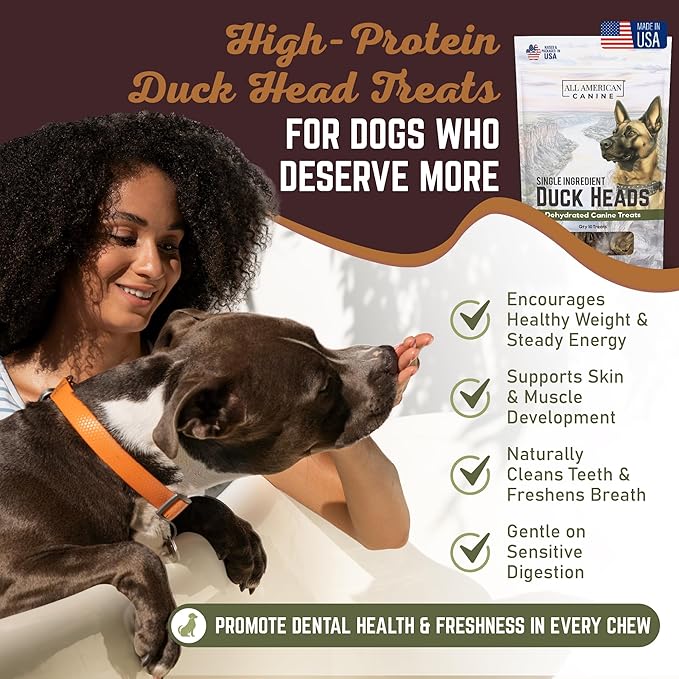 10 Natural Duck Head Dog Treats – Single Ingredient, Dehydrated & Digestible – Low-Fat, High-Protein Chew for Training & Dental Health – Made in USA