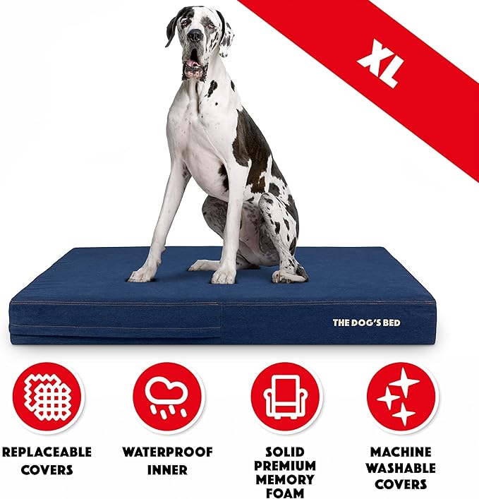 The Dog’s Bed Orthopedic Memory Foam Dog Bed, XXL Blue Denim Pain Relief for Arthritis, Hip & Elbow Dysplasia, Post Surgery, Lameness Supportive, Calming, Waterproof Washable Cover Veterinary Approved