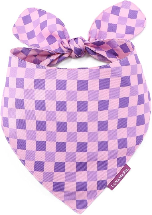 LunaMarie - Luxury Pet Birthday Bandanas -Premium & Silky Poly Fabric | 100% Handmade | Custom Shape Dual Layered (Violeta Rebel, Small)