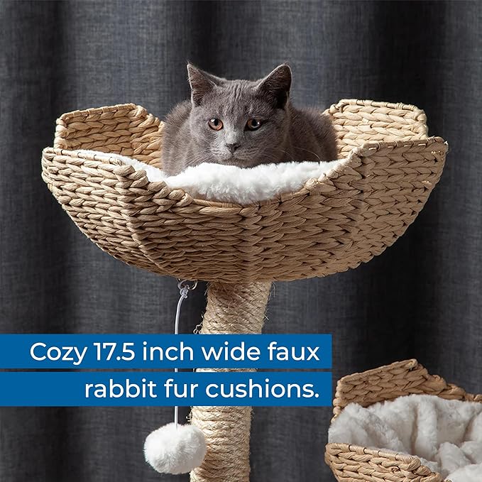 Habitat Haven The Sanctuary Cat Tree - Luxury Cat Condo, Large Modern Indoor Tower with 3 Faux Fur Beds, Scratching Posts, and Toys for Cats, 23-Inch Width x 23-Inch Depth x 52-Inch Height