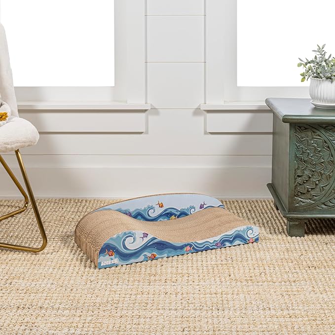 CSR1002A Kokomo 23.75" Coastal Cardboard Lounge Bed Cat Scratcher with Catnip, Blue