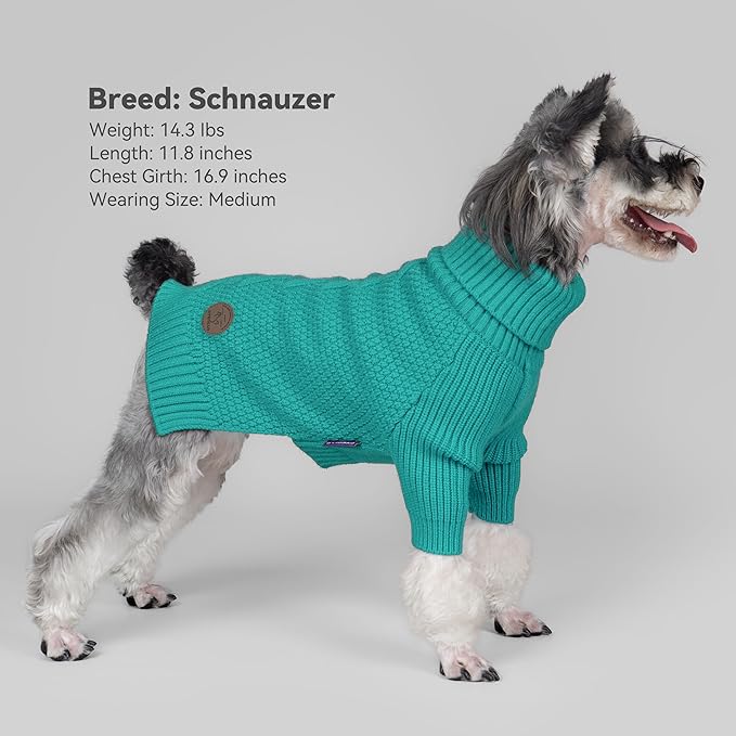 cyeollo Warm Stretchy Sweaters for Medium to Large Dogs Boy & Girl, Pullover Knitted Thermal Winter Big Dog Clothes with Sleeves Turtleneck Pet Beagle Border Collie Apparel, Aqua Green XXL