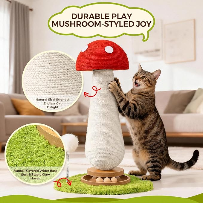 Cat Scratching Post for Indoor Cats,Cat Toys Scratcher Sisal Cat Scratch Posts for Kittens Adults with Interactive Track Ball & Spring Toy