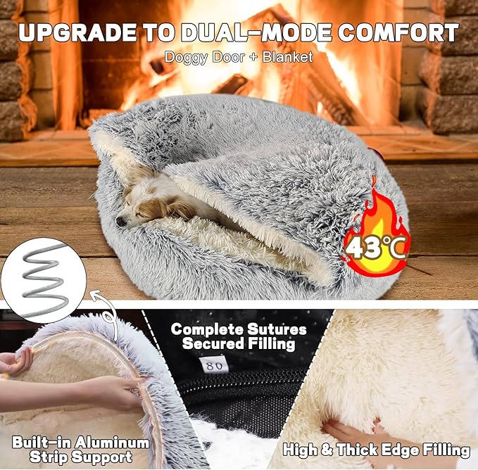 YUDANSI Dog Beds Medium Size Dogs - Calming and Deluxe Plush Dogs cave Bed Removable and Washable with Zipper Cave Beds Medium Dog Cat Bed 32x32Inch, Built-in Support, Stable and Not Collapsing