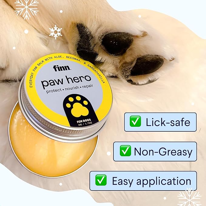 Finn Paw Hero Natural Dog Paw Balm | Winter Paw Protection from Snow, Salt & Ice | Moisturizing & Lick-Safe - 1.75 oz