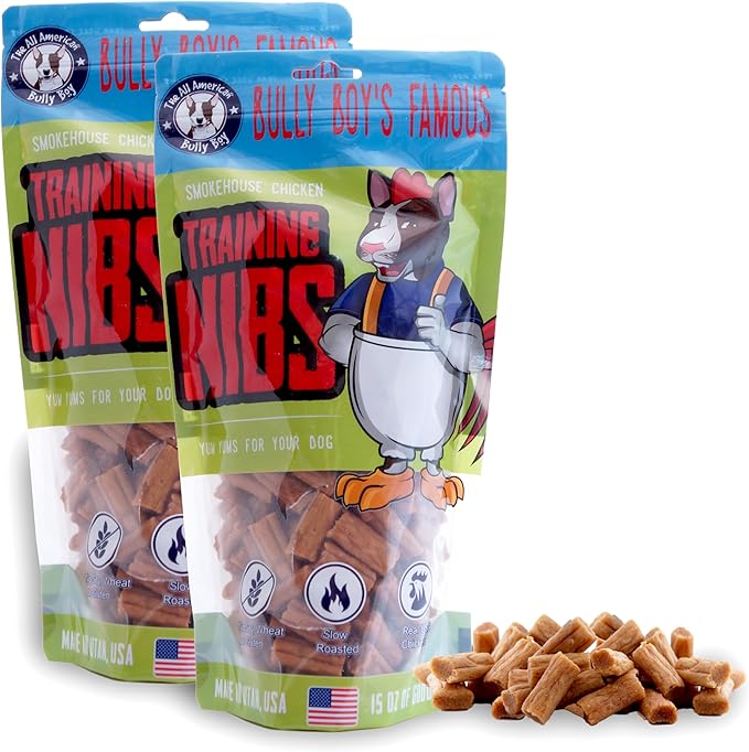 Bully Boy's Famous Chicken Training Nibs Dog Treats | Free from Wheat, Corn, Soy, or Gluten | USA Sourced Ingredients | with Smokehouse Chicken | Made in Utah | 15 oz - 2 Pack