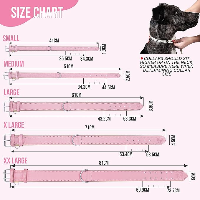 Riparo Genuine Leather Pink Dog Collar Heavy Duty K-9 Adjustable Dog Collar (L: 1.5" Wide for 17"-21" Neck, Pink)
