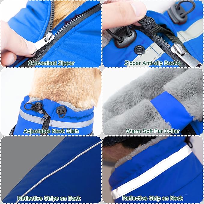 Fragralley Dog Coat with Harness Built in, Waterproof Windproof Reflective Warm Puffer Jacket, Fleece Lined Vest Winter Parka for Small, Medium, Large Dogs