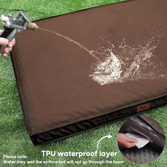 Outdoor Waterproof Dog Bed, Big Dog Bed for Large Size Dogs, Orthopedic Egg Crate Foam Pet Bed with Washable Removable Oxford Cover, 36x27 Inch, Brown