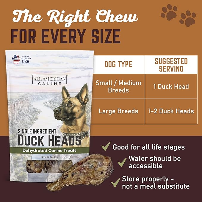 30 Natural Duck Head Dog Treats – Single Ingredient, Dehydrated & Digestible – Low-Fat, High-Protein Chew for Training & Dental Health – Made in USA