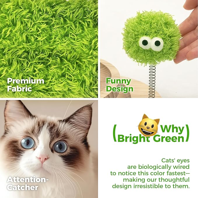 TINYBEAST Wooden Cat Scratching Post, 4 in 1 Cat Scratcher Toy with Cat Ball Tracks, 25" Tall Sisal Scratch Post for Indoor Kittens Adult Cats, Interactive Feather Toy and 4 Sisal Hanging Balls