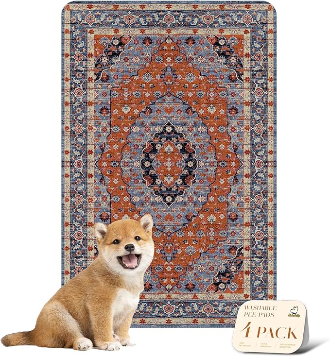 nunubaby 4PACK Washable Pee Pads for Dogs, Stylish, Non-Slip and Leak-Proof Pee Pads. Reusable Potty Pads for Dogs for Crates and Floors.(Red/Floral, 24" x36")