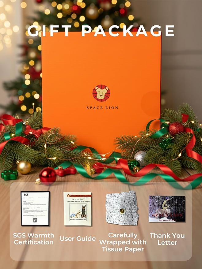 SPACE LION Dog Puffer Jacket, Down Winter Coat, Durable Outdoor Coat for Cold and Windy Conditions, Lightweight & Adjustable Fit Coats for Medium & Large Dogs, (BlackKhaki, Size20/XL)